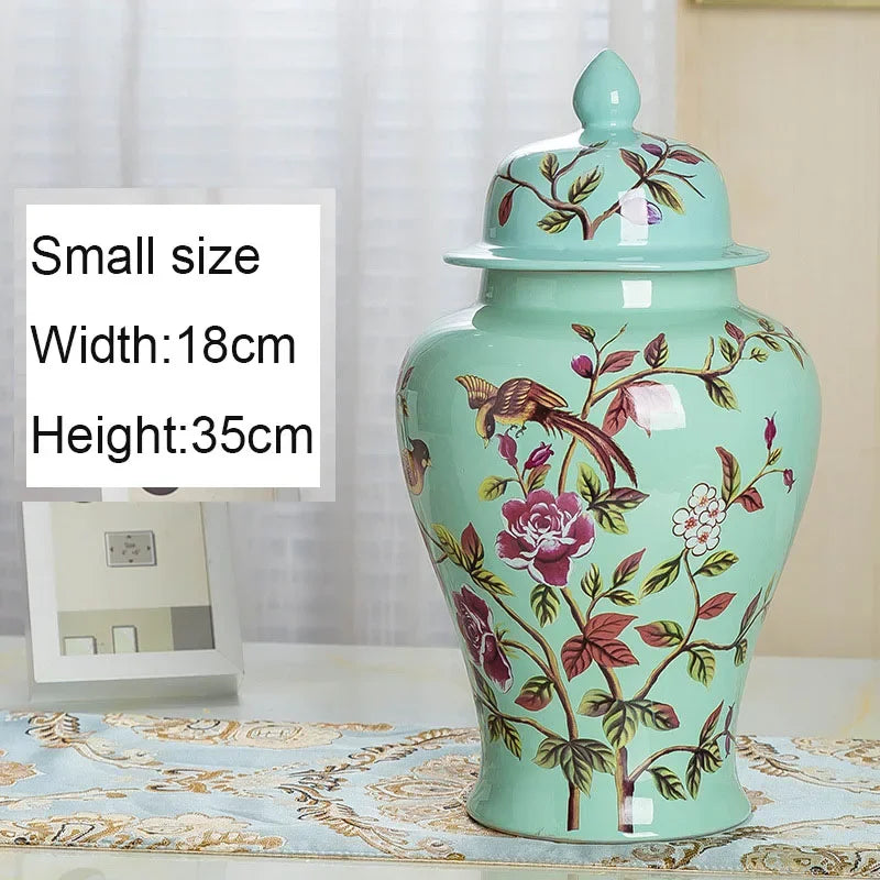 Large Floor Vase Blue 18 Inche Flower And Bird Print Temple Jars For Home Decor Chinese Porcelain Vase Flower Arrangement Heig